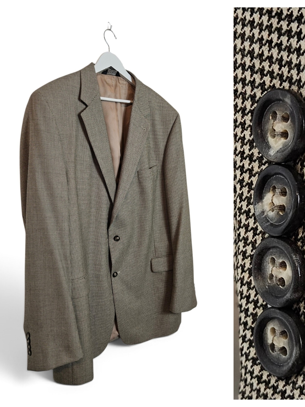 Jos A Bank Blazer 48 XLG Gordon Signature 100% Wool Houndstooth Sport Coat Brown